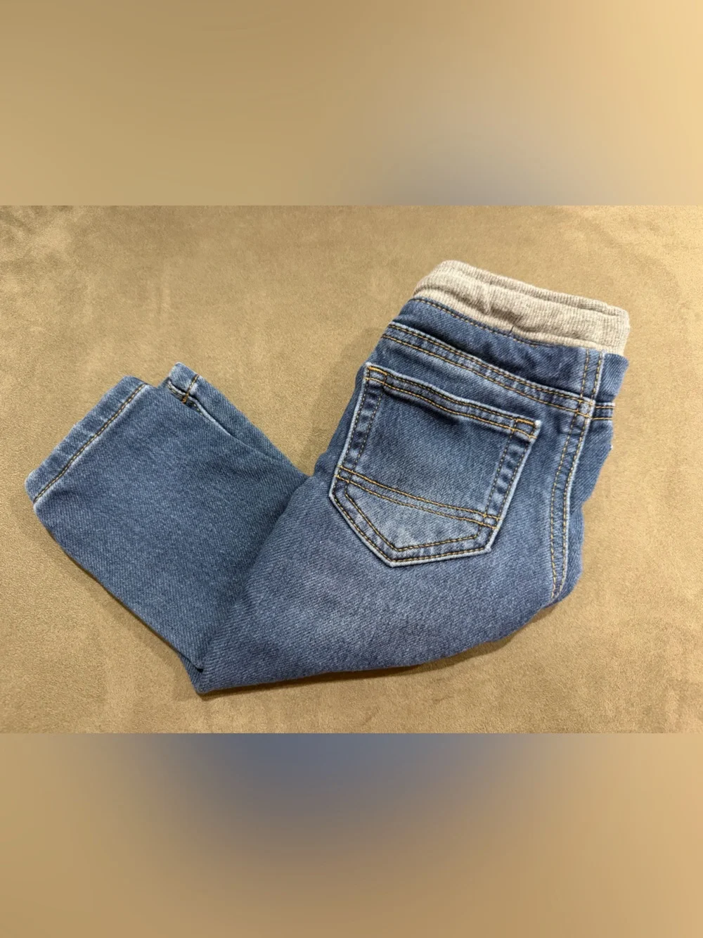 Cat and Jack Blue Denim Jeans with Gray Knit Waistband